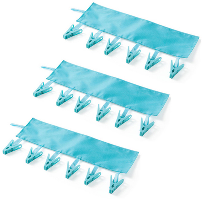 마켓감성 욕실 6집게 수건걸이, 블루, 3개