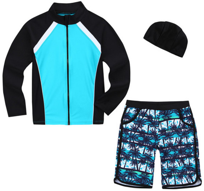 에스티홀리데이 키즈용 래쉬가드 집업상의 + 하의 + 수영모자 세트 ST816