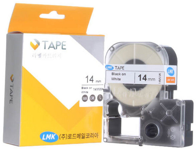 로드메일코리아 라벨프린터용 라벨테이프 카트리지 14mm 14MWK, 14MWK 흰색바탕, 검정글씨, 8.5m