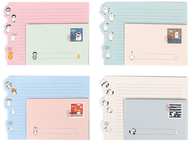 톡톡팬시 애니멀 가로편지지 4종 세트, 혼합색상