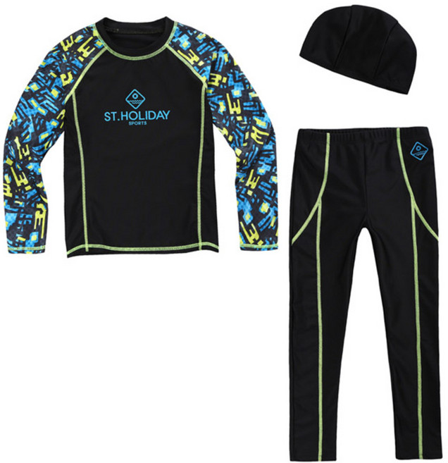 에스티홀리데이 키즈용 래쉬가드 상의 + 9부워터레깅스 + 수영모자 ST813-2
