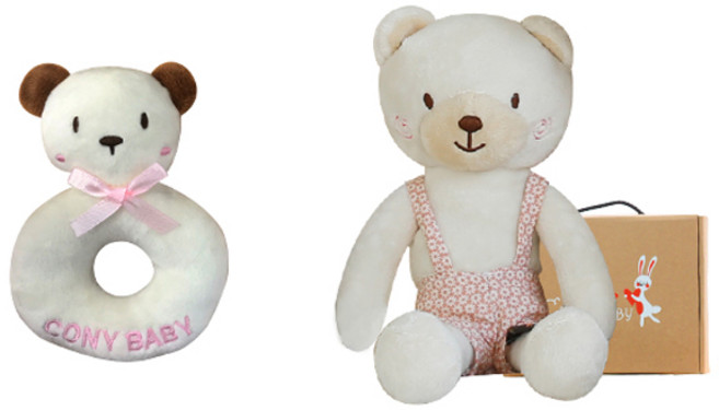 코니베이비 오감발달 애착인형세트 곰딸랑이 + 꼬마베베, 곰딸랑이(아이보리), 꼬마베베(아이보리), 1개