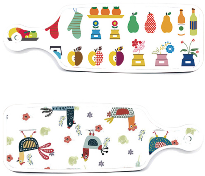 로엠디자인 클립아트과일 서빙 도마 보드 2p 세트, 닭패턴,클립아트과일, 1세트
