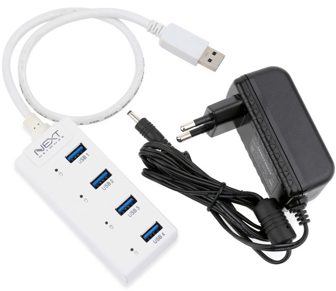 USB 3.0 4포트 유전원 허브 케이블일체형 NEXT 505UHP + 어댑터, 혼합색상, 1개