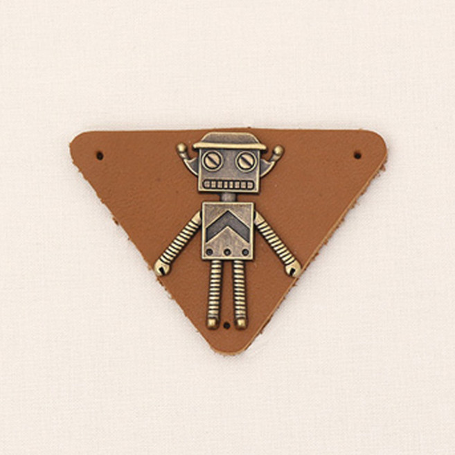 해피베어스 로봇 참장식 가죽 라벨, 브라운, 3개