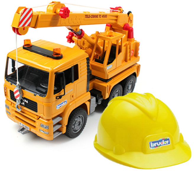 브루더 맨 크레인 트럭과 헬멧 건설현장 세트 BR01973, 혼합 색상, 1개