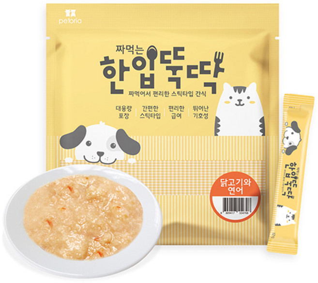 한입뚝딱 짜먹는 강아지 스틱타입 간식, 혼합맛(닭고기/연어), 12g, 70개