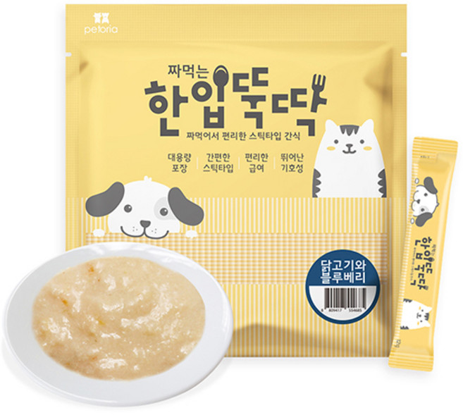 한입뚝딱 짜먹는 강아지 스틱타입 간식, 혼합맛(닭고기/블루베리), 12g, 70개