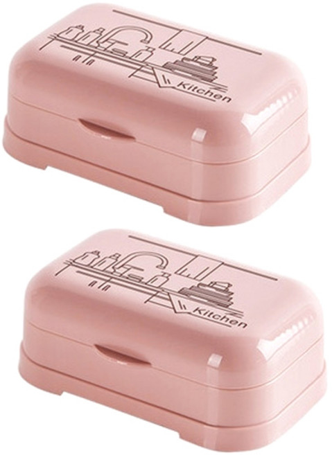 더자카 북유럽풍 스케치 비누곽, 핑크, 2개