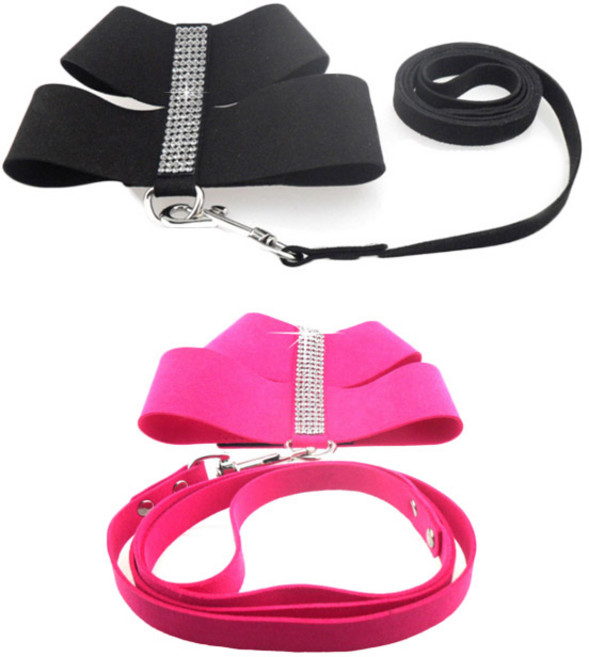펫나인 반려동물 블링블링 가슴 스트랩 S 2p, 블랙, 핑크, 1세트