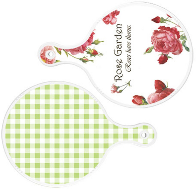 로엠디자인 서빙 도마 보드 2p RoseGarden원형 세트, RoseGarden원형, 체크파스텔그린원형, 1세트