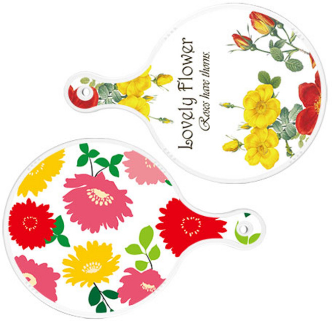 로엠디자인 서빙 도마 보드 2p LovelyFlower원형 세트, LovelyFlower원형, 국화핑크화이트원형, 1세트