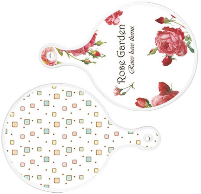 로엠디자인 서빙 도마 보드 2p RoseGarden원형 세트, RoseGarden원형, Happy사각패턴원형, 1세트