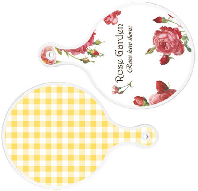 로엠디자인 서빙 도마 보드 2p RoseGarden원형 세트, RoseGarden원형, 체크파스텔옐로우원형, 1세트
