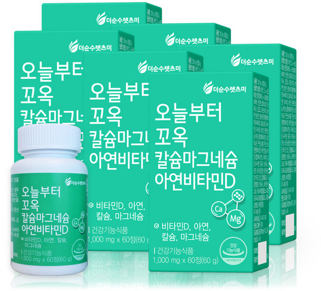 더순수렛츠미 오늘부터 꼬옥 칼슘 마그네슘 아연 비타민D, 60정, 6개