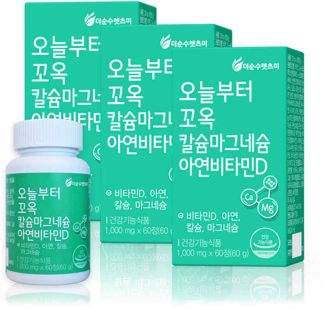 더순수렛츠미 오늘부터 꼬옥 칼슘 마그네슘 아연 비타민D, 60정, 3개