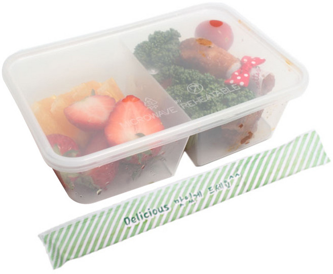 내열2칸일회용도시락 + 젓가락 세트, 1세트