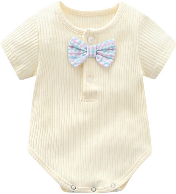 맘스케어 유아용 통기성 골지 리본 반팔 바디수트