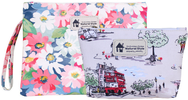 퍼닉 유니크 손잡이 파우치 레인보우플라워 2p 세트