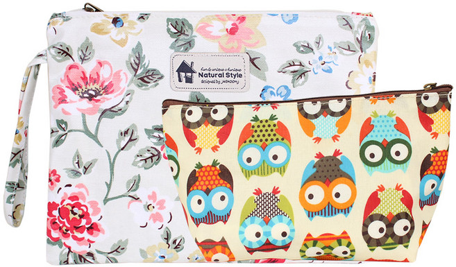 퍼닉 유니크 손잡이 파우치 화이트플라워 2p 세트