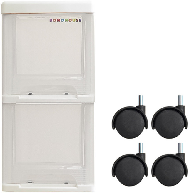 보노하우스 슬림서랍장 2단 + 바퀴 4p, 투명, 1세트