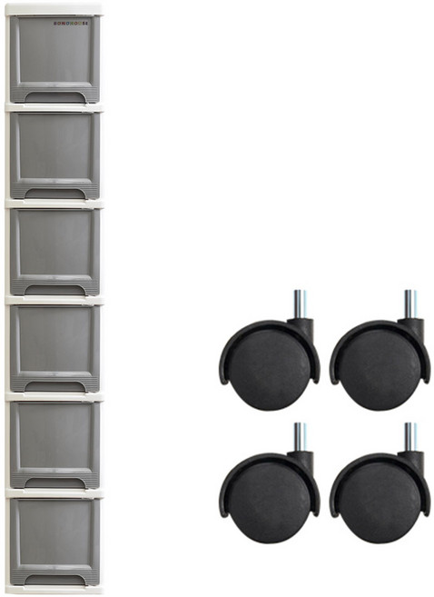 보노하우스 슬림서랍장 6단 + 바퀴 4p, 그레이