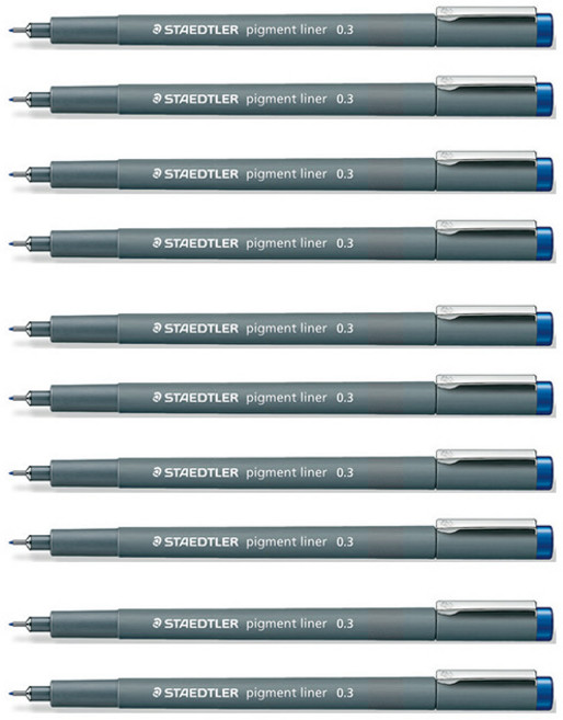 스테들러 피그먼트 라이너 308 칼라펜 0.3mm, 블루, 10개입