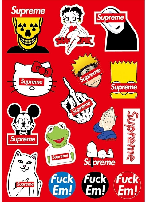 파티복닷컴 슈프림 16종 세트 캐리어 스티커 STST0054, 혼합 색상, 1세트