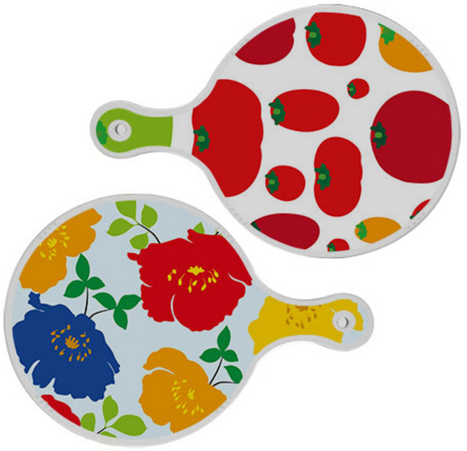 로엠디자인 서빙 도마 토마토형상원형 2p 세트, 토마토형상원형, 국화블루옥색원형, 1세트