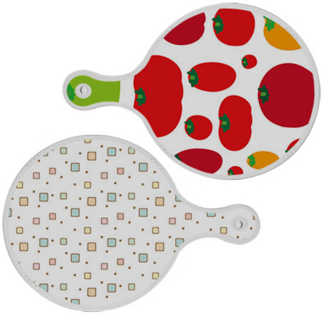 로엠디자인 서빙 도마 토마토형상원형 2p 세트, 토마토형상원형, Happy사각패턴원형, 1세트