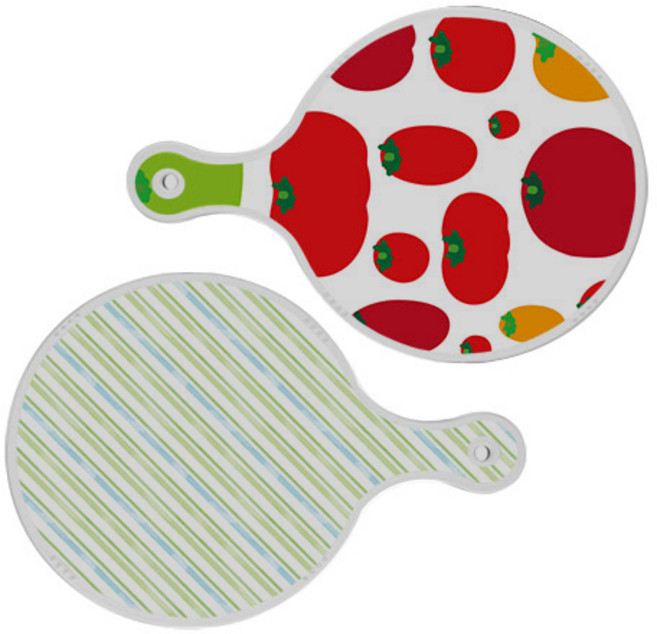 로엠디자인 서빙 도마 토마토형상원형 2p 세트, 토마토형상원형, 청백색사선원형, 1세트