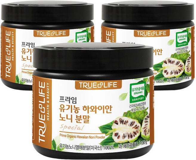 트루앤라이프 프라임 유기농 하와이안 노니분말, 100g, 3개