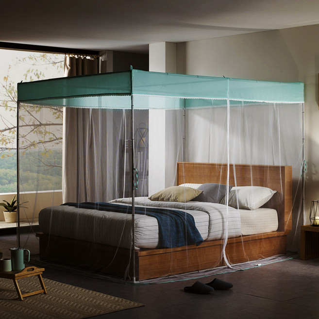 알뜨리 지퍼식 사각 모기장 세트, 민트