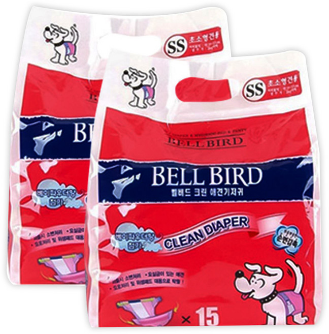 벨버드 크린 반려견 기저귀, 초소형, 15개입, 2개