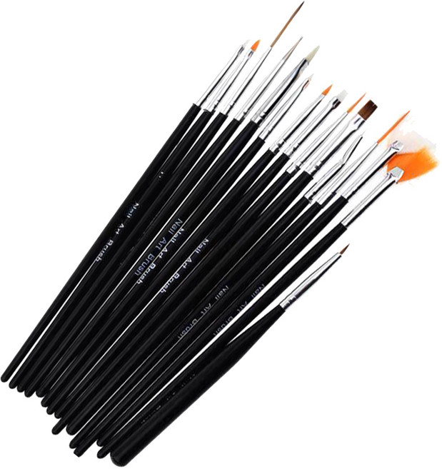 메이브라운 젤 네일 아트 네일 붓 아트 브러쉬 15종 세트 MBN032, 블랙, 1세트