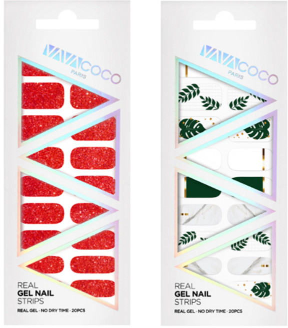 바바코코 젤네일 스트립 스티커 글리터 풀 레드 + 믹스매치 플랜트, 스칼렛 레드, 그린, 1개