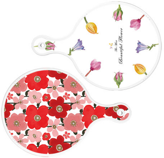 로엠디자인 서빙 원형 도마 보드 2p 로맨틱패턴플라워 세트, 로맨틱패턴플라워, 붉은빛동백, 1세트
