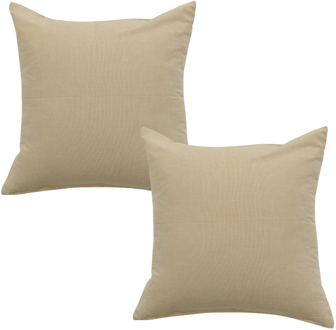 이코니하우스 솜 포함 선염 무지 쿠션 2종 세트, 베이지 + 베이지