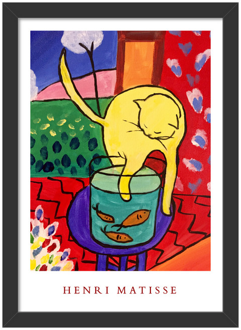 씽크어스 앙리마티스 액자 16 빨간물고기와 고양이, BLACK