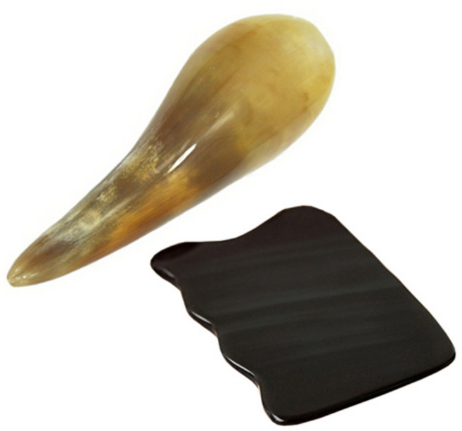 헬스플러스 소뿔형 원뿔 괄사 BJ-001A + 물소뿔 검은빗살모양 괄사BJ-252B, 1세트, 혼합 색상