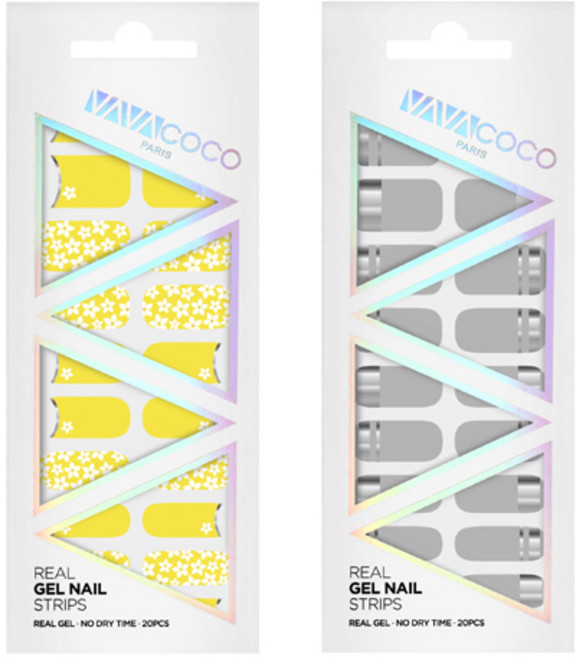 바바코코 젤네일 스트립 스티커 세트 믹스매치 플라워가든 + 믹스매치 미러, 4.스위트콘옐로우, 4.그레이, 1개