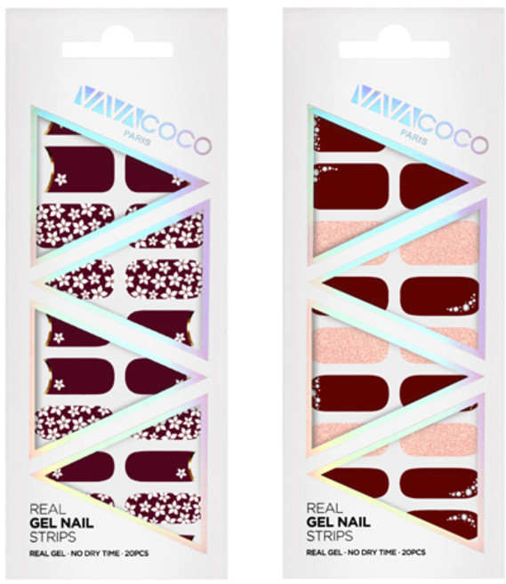 바바코코 젤네일 스트립 스티커 세트 믹스매치 플라워가든 + 믹스매치 커브크리스탈, 6.와인, 1.버건디, 1개