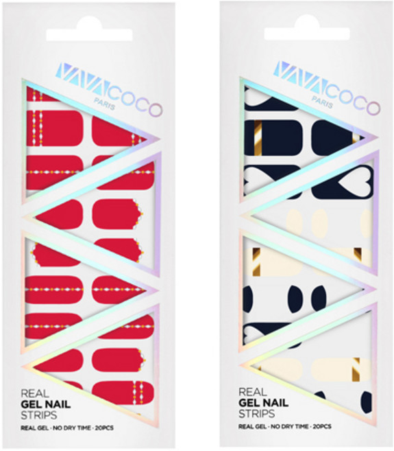 바바코코 젤 네일 스트립 스티커 세트 믹스 매치 다이아몬드 체인 + 믹스 매치 하트 루놀라, 4 스칼렛 레드, 1 네이비, 1개