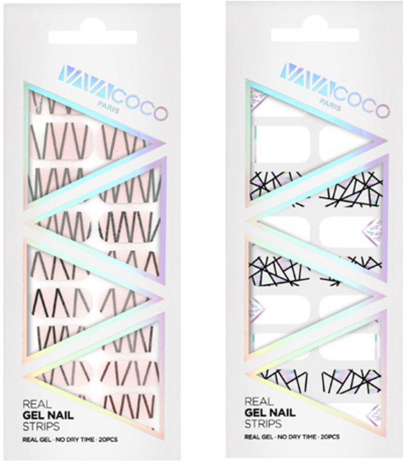 바바코코 젤 네일 스트립 스티커 세트 믹스 매치 테크노 + 믹스 매치 브로큰 글라스, 8 베이비 핑크, 5 화이트, 1개