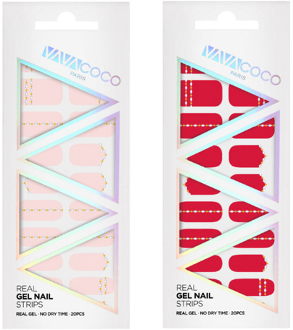 바바코코 젤 네일 스트립 스티커 믹스 매치 다이아몬드 체인 2p 세트, 1 베이비 핑크, 4 스칼렛 레드, 1개