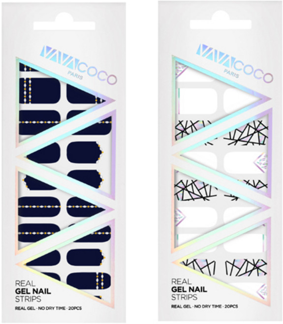 바바코코 젤 네일 스트립 스티커 세트 믹스 매치 다이아몬드 체인 + 믹스 매치 브로큰 글라스, 3 블루베리 네이비, 5 화이트, 1개