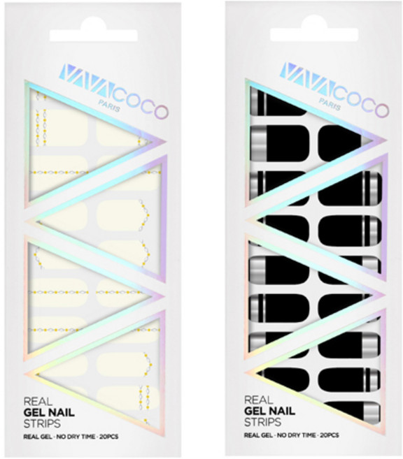 바바코코 젤 네일 스트립 스티커 세트 믹스 매치 다이아몬드 체인 + 믹스 매치 미러, 2 바닐라, 3 블랙, 1개