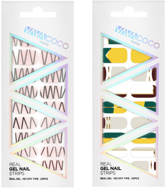 바바코코 젤 네일 스트립 스티커 믹스매치 테크노 + 믹스매치 큐티투톤, 베이비핑크, 그린, 1개