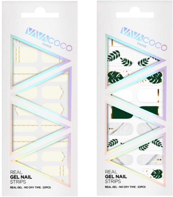 바바코코 젤 네일 스트립 스티커 세트 믹스 매치 다이아몬드 체인 + 믹스 매치 플랜트, 2 바닐라, 1 그린, 1개