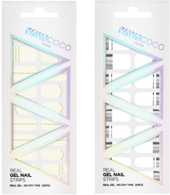 바바코코 젤 네일 스트립 스티커 세트 믹스 매치 다이아몬드 체인 + 믹스 매치 미러, 2 바닐라, 2 화이트, 1개